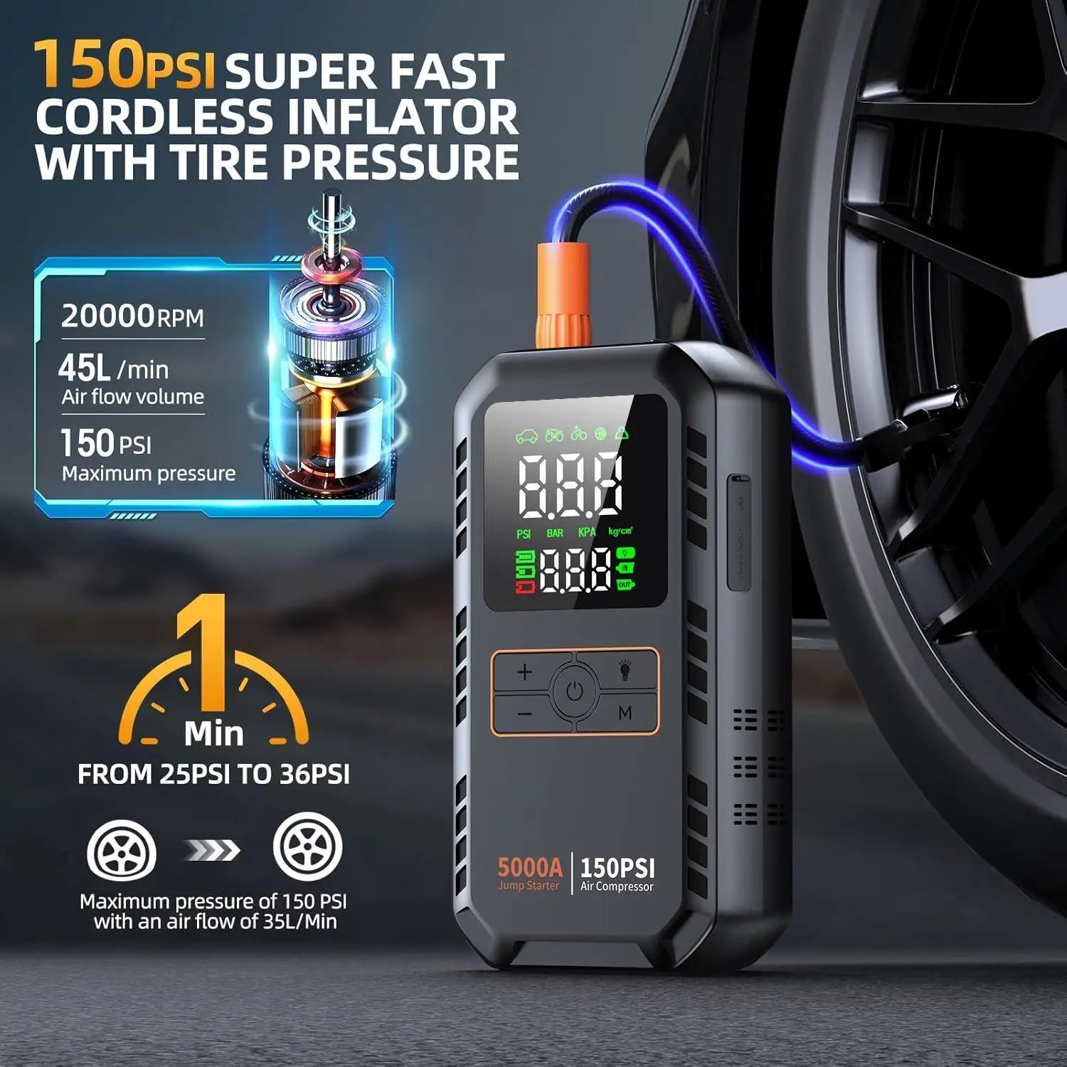 8-in-1 Car Jump Starter with Air Compressor