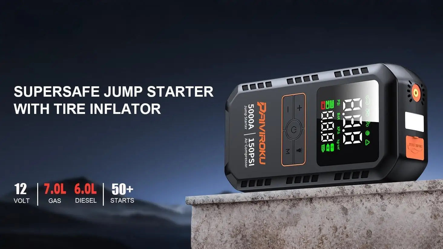 8-in-1 Car Jump Starter with Air Compressor