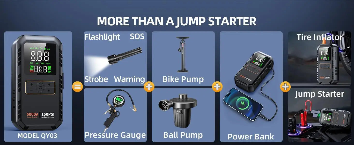 8-in-1 Car Jump Starter with Air Compressor