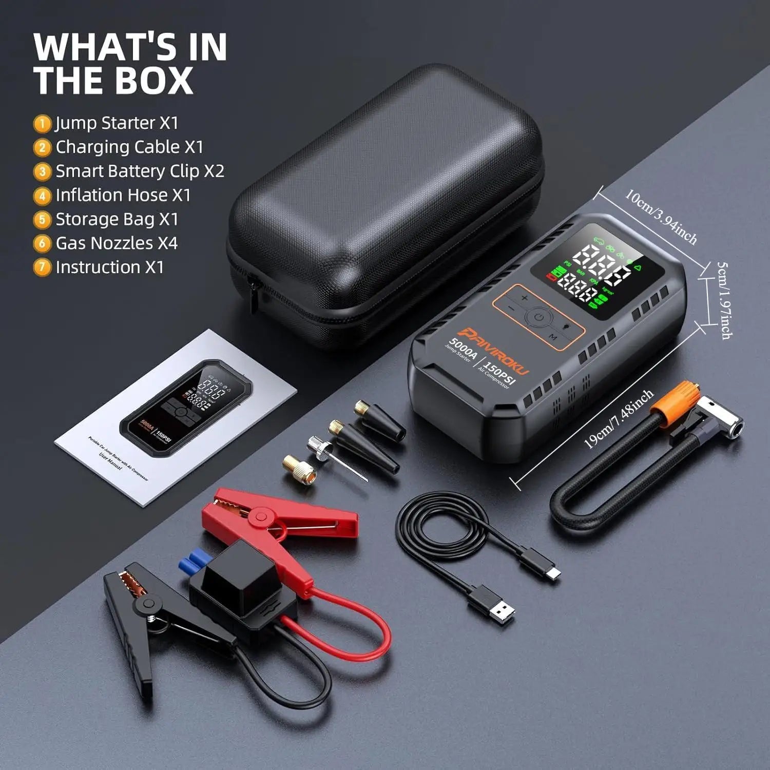 8-in-1 Car Jump Starter with Air Compressor