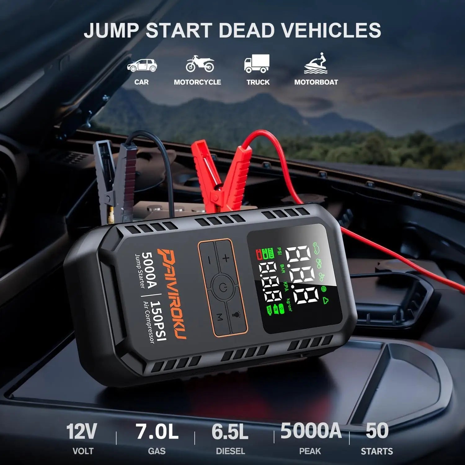 8-in-1 Car Jump Starter with Air Compressor